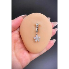 Blisse Piercing Gümüş Renk Papatya Figürlü Deliksiz Çelik Göbek Piercing