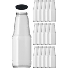 Feyza Design 1000 ml Şeffaf Meyve Suyu ve Meşrubat Şişesi, 15 Adet, Metal Kapaklı