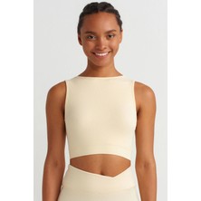 COMEUP Göğüs Pedli Rib Dokulu Sırtı Çapraz Crop Top Soft Sarı