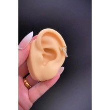 Blisse Piercing Kadın Gold Renk Fiyonk Figürlü Zirkon Taşlı 316L Çelik Helix & Lobe Kıkırdak Piercing