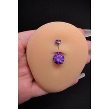 Blisse Piercing Kadın Gümüş Yuvarlak Zirkon Taşlı Belly Çelik Göbek Piercing