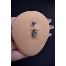 Blisse Piercing Kadın Gümüş Hologram Kalp Taşlı Belly Cerrahi Çelik Göbek Piercing