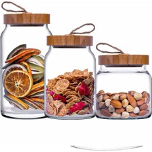 Feyza Design Doğal Bambu Kapaklı 3'lü Kavanoz Seti, Şık ve Kullanışlı Saklama Çözümleri