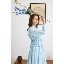 Olcay Üç Boyutlu Aplikeli Exclusive Gömlek Etek Takım MAVİ 9438-TK