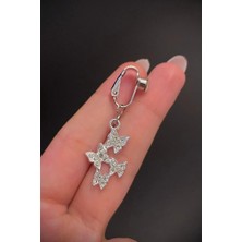 Blisse Piercing Kadın Çelik Zirkon Taşlı Dörtlü Kelebek Figürlü Sıkıştırma Deliksiz Göbek Piercing