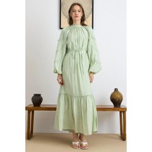 Olcay Fisto Detaylı Balon Kol Pamuklu Elbise Mint 9427-E