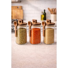 Feyza Design Borosilikat Kare Kavanoz Seti, Kapaklı ve Kaşıklı, 300ML, 3'lü