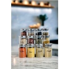 Feyza Design 12’li 250ML Cam Baharatlık Seti, Metal Kapaklı, Vakumlu Saklama Kabı