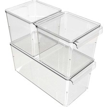 Feyza Design 3'lü Kapaklı Düzenleyici Set, Şeffaf, Pratik Saklama Çözümü