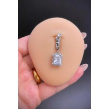 Blisse Piercing Gümüş Renk Damla Zirkon Taşlı Sallantılı Deliksiz Çelik Göbek Piercing