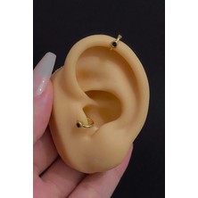 Blisse Piercing Kadın Mini Siyah Taşlı Tragus Helix Kıkırdak Halka Çelik Piercing