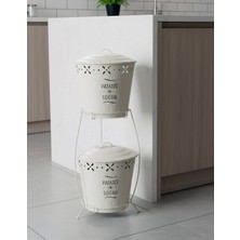 Feyza Design Şık Iki Katlı Metal Patates ve Soğan Kovası Beyaz