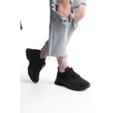 Difolia Kadın Siyah Triko Taşlı Spor Ayakkabı & Sneaker
