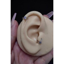 Blisse Piercing Kadın Mini Kalp Zirkon Taşlı Tragus Helix Kıkırdak Halka Çelik Piercing