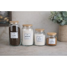 Feyza Design 4'lü Bambu Kapaklı Cam Saklama Kavanoz Seti, Şık ve Kullanışlı Tasarım