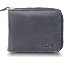 Guard Antik Siyah Hakiki Deri Tam Fermuarlı Yatay Mini Cüzdan // GRD260225WT1485