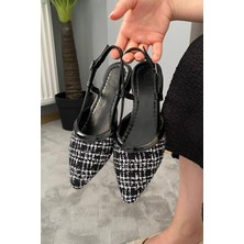 M&B COLLECT Kadın Siyah Keten Arkası Acık Sivri Burun Günlük Babet