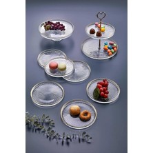 Skygo 8 Parça Gold Yaldızlı Cam Servis Sunum Seti Takımı Çay Seti