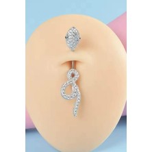 Blisse Piercing Kadın Gümüş Renk Yılan Figürlü Zirkon Taşlı Cerrahi Çelik Göbek Piercing