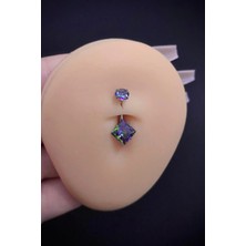 Blisse Piercing Kadın Gümüş Hologram Kare Taşlı Belly Cerrahi Çelik Göbek Piercing