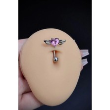 Blisse Piercing Kadın Gümüş Kalp Melek Figürlü Belly Çelik Göbek Piercing