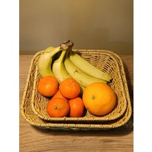Paganca 2'li Hasır Rattan Yuvarlak Sunumluk / Meyve Sepeti / Ekmeklik