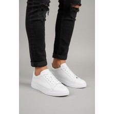 Faymaz Erkek Beyaz Cilt Kalın Tabanlı Garantili Bağcıklı Günlük Spor Ayakkabı