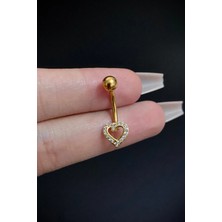 Blisse Piercing Kadın Gold Kalp Zirkon Taşlı Belly Çelik Göbek Piercing