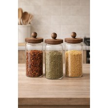 Feyza Design 3'lü Borosilikat Cam Kavanoz Set, Kapaklı, 1000ML, Şık ve Dayanıklı