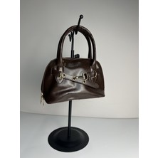 Giseca Miu Acı Kahve Deri Şık Kadın El ve Çapraz Çantası