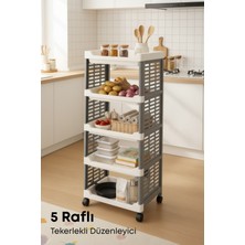 Feyza Design 5 Raflı Tekerlekli Plastik Organizer, Mutfak ve Banyo Düzenleyici