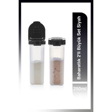 Feyza Design Set Of 2 Large Black Spice Jars, 250 Ml, Elegant Kitchen Storage