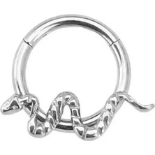 Blisse Piercing Unisex Gümüş Renk Cerrahi Çelik Yılan Figürlü Kilitli Tragus Helix Kıkırdak Piercing