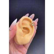 Blisse Piercing Kadın Gold Renk Kalp, Yıldız ve Zirkon Taş Detaylı 316L Çelik Helix & Lobe Kıkırdak Piercing