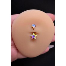 Blisse Piercing Kadın Gold Hologram Yıldız Zirkon Taşlı Belly Çelik Göbek Piercing
