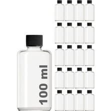 Feyza Design 100 ml Şeffaf Cam Şişe, Siyah Sızdırmaz Kapak, 20 Adet