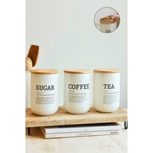 Feyza Design Bambu Kapaklı Beyaz Cam Saklama Kavanoz Takımı, Baharatlık, 810 Ml, 3'lü