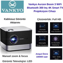 Vankyo Aurzen Boom 3 Wifi + Bluetooth 300 Inç 4K Smart Tv Projeksiyon Cihazı Siyah