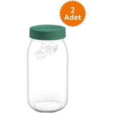 Feyza Design Yeşil Kapaklı Cam Kavanoz 2l, Çiftli Set, Sağlam ve Şık Tasarım