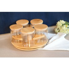 Feyza Design Bambu Döner Standlı Baharat Seti, Şık ve Pratik 360° Döner Tasarımı