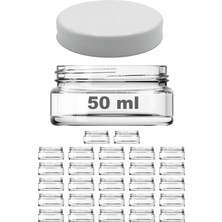 Feyza Design 50 ml Şeffaf Cam Krem Kavanoz, 27 Adet Beyaz Kapaklı ve Iç Kapaklı