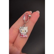 Blisse Piercing Kadın Çelik Zirkon Taşlı Pembe Kedi Figürlü Sıkıştırma Deliksiz Göbek Piercing