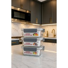 Feyza Design 3'lü 1000 ml Sızdırmaz Cam Saklama Kabı Seti, Isıya Dayanıklı