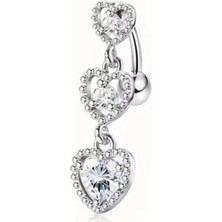 Blisse Piercing Kadın Gümüş 3 Sıra Kalp Sallantılı Cerrahi Çelik Göbek Piercing