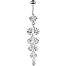 Blisse Piercing Kadın Sallantılı Zirkon Taşlı Su Yolu Model Cerrahi Çelik Göbek Piercing