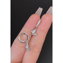 Blisse Piercing Kadın Kelebek Figürlü Zirkon Taşlı Tragus Helix Kıkırdak Sallantılı Çelik Halka Piercing