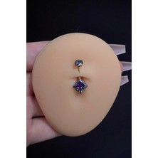 Blisse Piercing Kadın Gold Hologram Kare Taşlı Belly Cerrahi Çelik Göbek Piercing