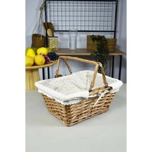 Feyza Design Çift Kulplu Hasır Piknik Sepeti, Dikdörtgen, Çok Amaçlı, Dayanıklı, Hafif