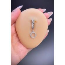 Blisse Piercing Gümüş Renk Daire Figürlü Zirkon Taşlı Sallantılı Deliksiz Çelik Göbek Piercing