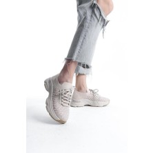 Difolia Kadın Ten Triko Taşlı Spor Ayakkabı & Sneaker